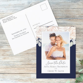 Einfache Elegante Blauen Navy Blush Rose Bouquet Postkarte