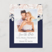 Einfache Elegante Blauen Navy Blush Rose Bouquet Postkarte (Vorderseite)