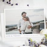 Einfache Elegante Blue Script Custom Foto Wedding Dankeskarte<br><div class="desc">Dieses einfache, stilvolle moderne Foto Hochzeit danke Ihnen Karte Vorlage zeigt Ihre Namen und Datum unter Ihrem Foto zusammen mit 'LIEBE & DANKS' und Ihr Datum und Hochzeit Locale in einem eleganten, dunklen Schatten von Blau. Sie können den Schriftart, die Zeichensetzung oder die Farbe ändern, die für verschiedene Textelemente dieses...</div>