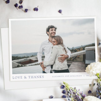 Einfache Elegante Blue Script Custom Foto Wedding Dankeskarte