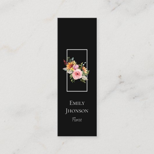 Einfache elegante Blume Black Mini Business Card Mini Visitenkarte (Vorderseite)