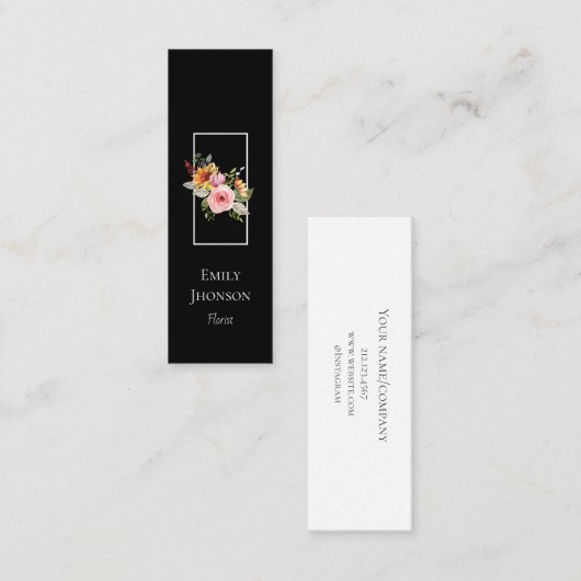 Einfache elegante Blume Black Mini Business Card Mini Visitenkarte (Vorne/Hinten)