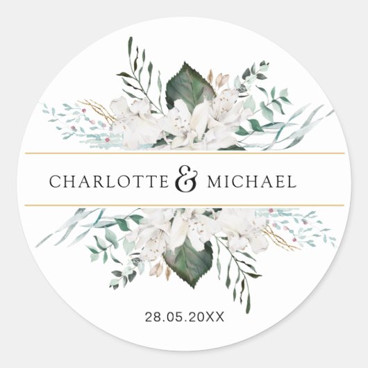Einfache, elegante Blume Hochzeit Runder Aufkleber (Vorderseite)