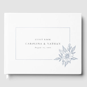 Einfache Elegante Blumen Dusty Blue Wedding Gästebuch