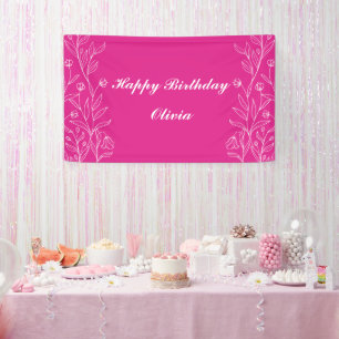 Einfache Elegante Blumen Hot Pink Birthday Foam Bo Banner