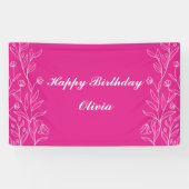 Einfache Elegante Blumen Hot Pink Birthday Foam Bo Banner (Horizontal)