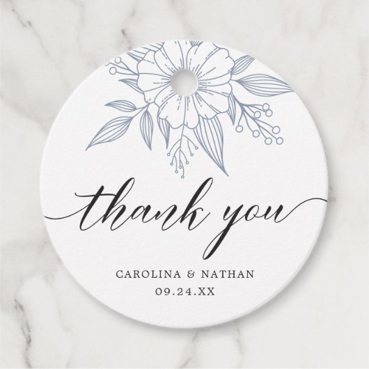 Einfache Elegante Blumenhochzeit Danke Blue Geschenkanhänger (Vorderseite)