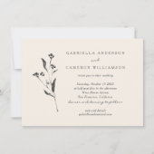 Einfache Elegante Blumenhochzeit Elfenbeinschwarz Einladung (Vorderseite)