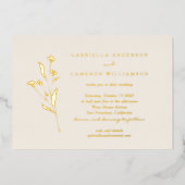 Einfache Elegante Blumenhochzeit Elfenbeinschwarz  Folieneinladung (Vorderseite)