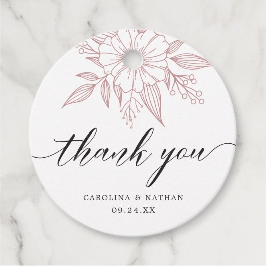 Einfache Elegante Blumenhochzeit Vielen Dank Blush Geschenkanhänger (Vorderseite)