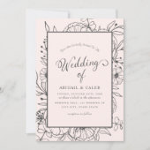 Einfache Elegante Blumenkizze Pink & Gray Hochzeit Einladung (Vorderseite)