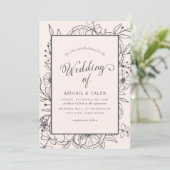 Einfache Elegante Blumenkizze Pink & Gray Hochzeit Einladung (Stehend Vorderseite)