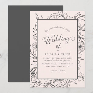 Einfache Elegante Blumenkizze Pink & Gray Hochzeit Einladung