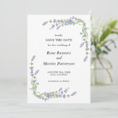 Einfache elegante, blumenminimalistische Lavendel Save The Date (Stehend Vorderseite)