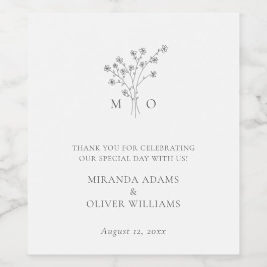 Einfache, elegante Blumenstrauß minimalistische Ho Weinetikett (Einzelnes Label)