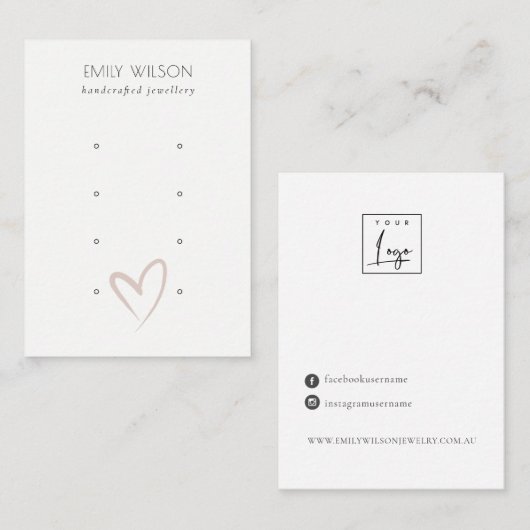 Einfache elegante Blush Herz 4 Stud Earring Displa Visitenkarte (Vorne/Hinten)