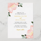 Einfache, elegante Blush Pink Floral Wedding Gold Folieneinladung (Vorderseite)