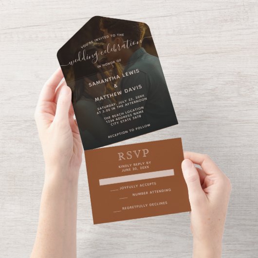 Einfache Elegante Bohemische Hochzeit All In One Einladung (Abreißen)