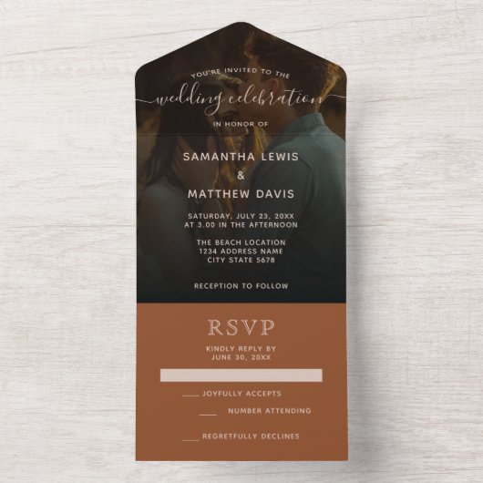 Einfache Elegante Bohemische Hochzeit All In One Einladung (Innen Boden)