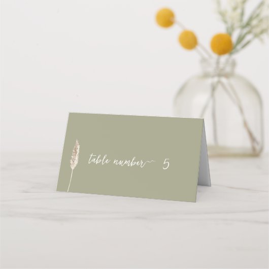 Einfache Elegante Boho Sage Tischnummer Card Platzkarte (Vorderseite)