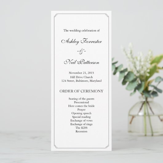 Einfache Elegante Border Hochzeit Programm (Stehend Vorderseite)