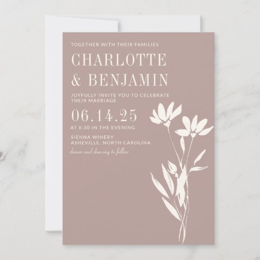 Einfache Elegante Botanische Dusty Mauve Ivory Hoc Einladung (Vorderseite)