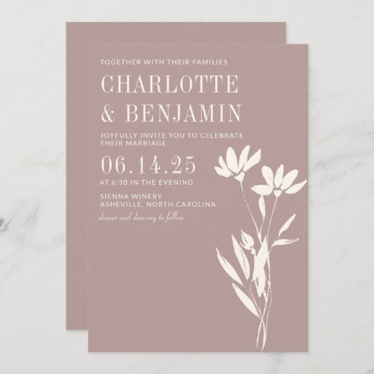 Einfache Elegante Botanische Dusty Mauve Ivory Hoc Einladung (Vorne/Hinten)