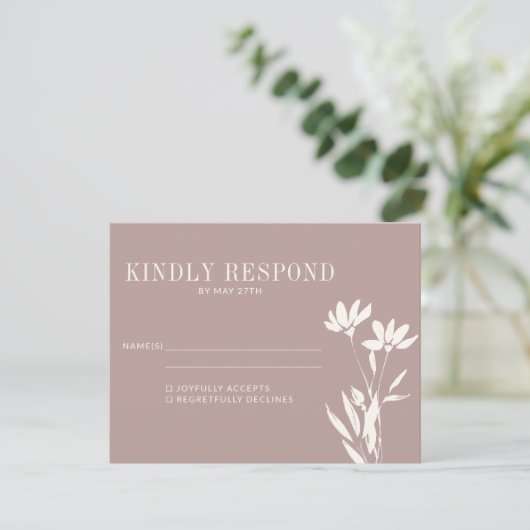 Einfache Elegante Botanische Dusty Mauve Ivory Hoc RSVP Karte (Stehend Vorderseite)
