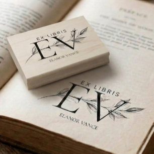 Einfache elegante botanische Ex Libris Initialen N Gummistempel