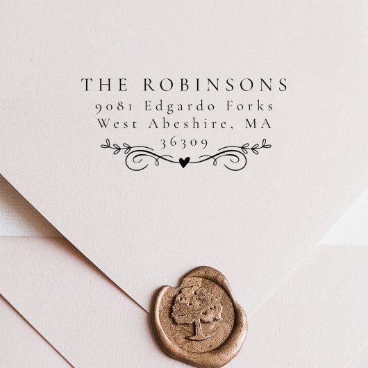 Einfache elegante botanische Herzname und -adresse Gummistempel