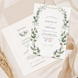 Einfache elegante botanische Hochzeitdetails und Einladung