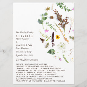 Einfache elegante botanische Wildblumen-Hochzeit Programm