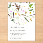 Einfache elegante botanische Wildblumenhochzeit Acryleinladungen (Vorderseite)