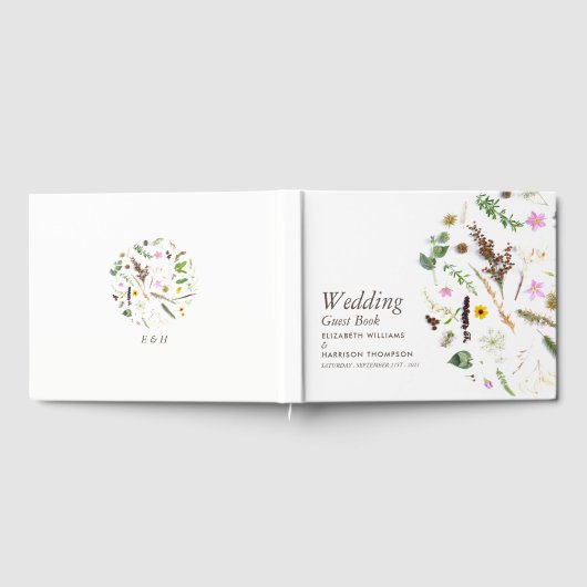 Einfache, elegante Botanische Wilde Blume Hochzeit Gästebuch (Voll)