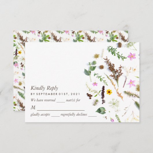 Einfache, elegante Botanische Wilde Blume Hochzeit RSVP Karte (Vorne/Hinten)