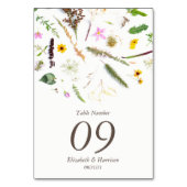 Einfache, elegante Botanische Wilde Blume Hochzeit Tischnummer (Vorderseite)