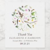 Einfache, elegante Botanische Wilde Blume Hochzeit Weinetikett (Einzelnes Label)