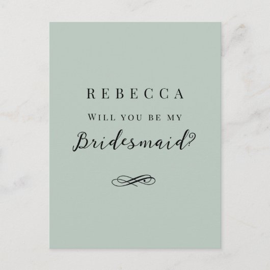 Einfache, elegante Braun-grün-Bridesmaid-Initiativ Postkarte (Vorderseite)