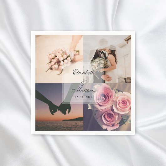 Einfache Elegante Braut & Bräutigam Foto Collage W Serviette