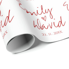 Einfache Elegante Braut Groom Names Red Heart Wedd Geschenkpapier