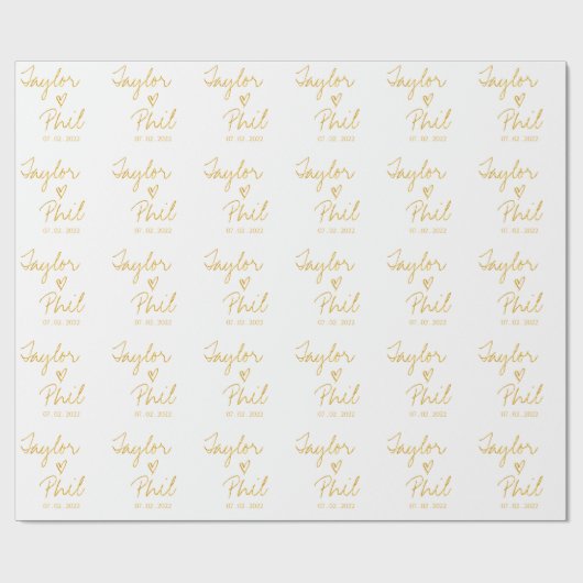 Einfache Elegante Braut & Groom Names Wedding Wrap Geschenkpapier (Flach)