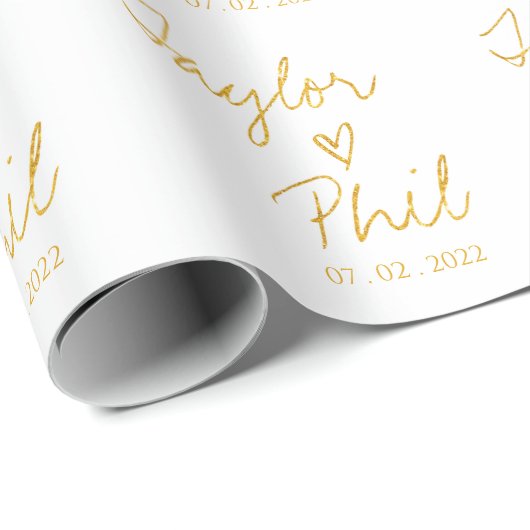 Einfache Elegante Braut & Groom Names Wedding Wrap Geschenkpapier (Rolleneckpunkt)