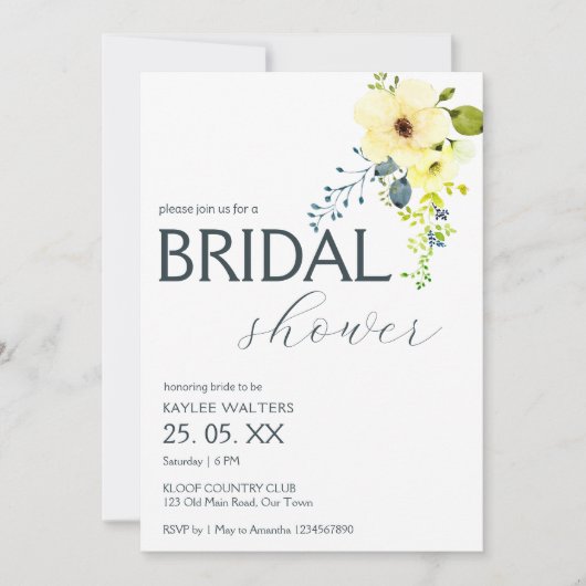 Einfache, elegante Brautdusche Einladung (Vorderseite)