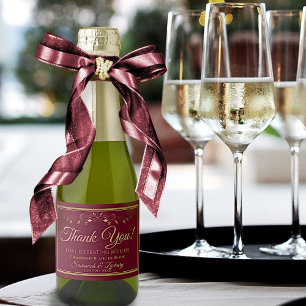 Einfache Elegante Burgund Maroon & Gold Wedding Mi Schaumweinetikett
