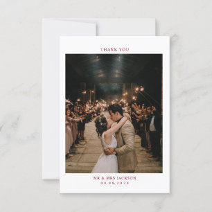 Einfache Elegante Burgund mit Foto Hochzeit Dankeskarte