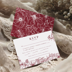 Einfache elegante burgunderrote Gartenhochzeit RSV Begleitkarte
