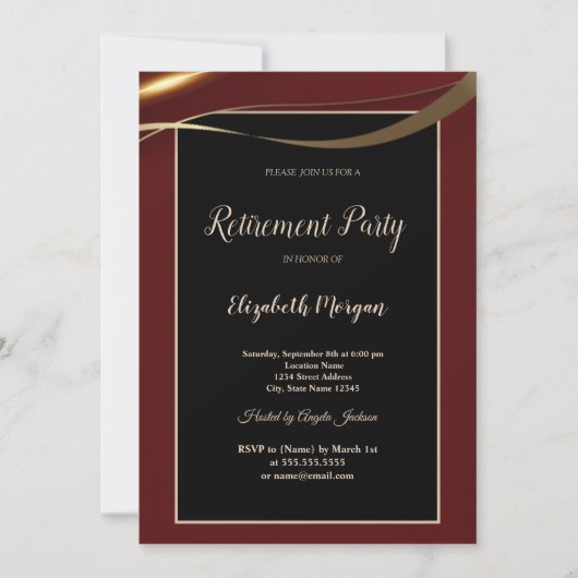 Einfache Elegante Burgundy-Rente Einladung (Vorderseite)