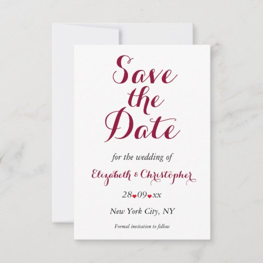 Einfache Elegante Burgundy White Wedding Verlobung Save The Date (Vorderseite)
