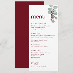 Einfache Elegante Burgundy Winterweihnachtsfeier Menükarte