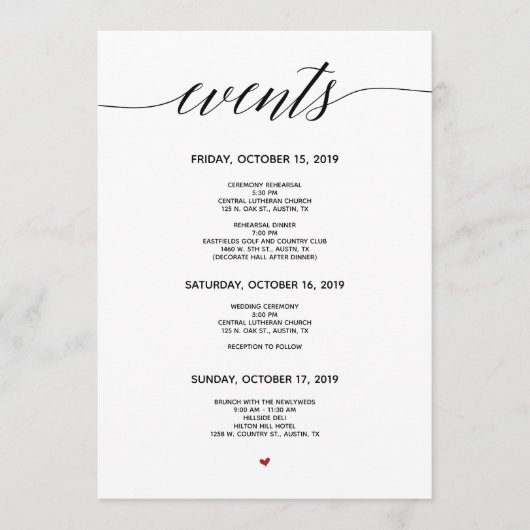 Einfache Elegante Calligraphie Hochzeitkarte Programm (Vorderseite)